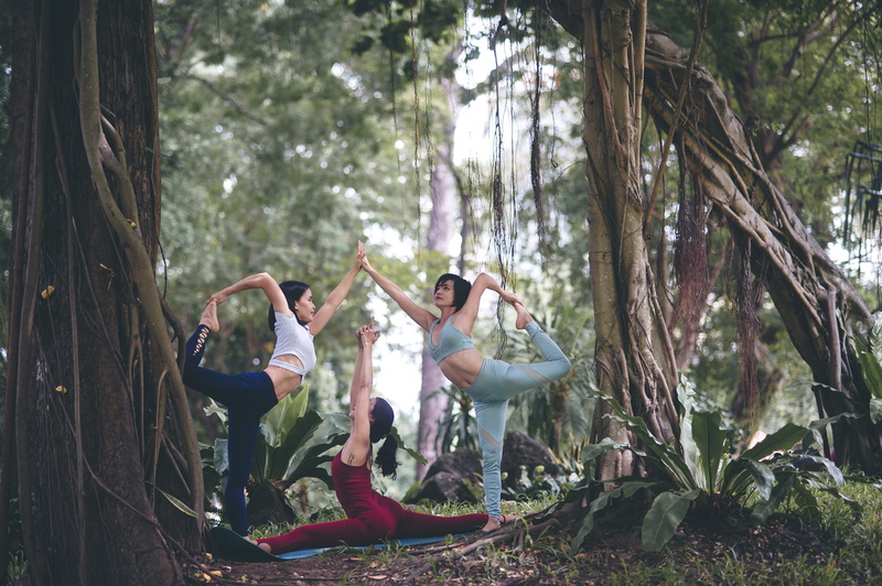 pose, young Adult, camping, people, activity, happiness, fun, forest, females, healthy Lifestyle, togetherness, men, three, carefree, nature, 4K, park - Man Made Space