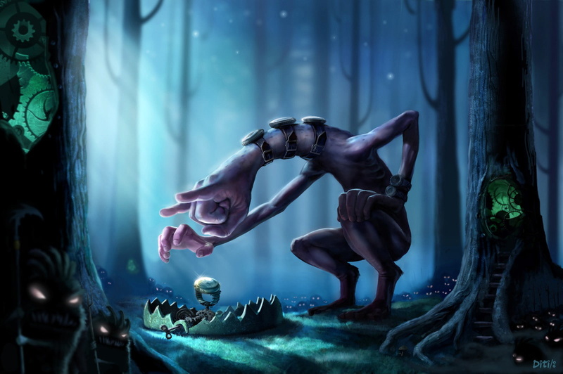 spooky, touch, trap, tank, forest, statue, no people, sculpture, watch, science, human representation, dark, architecture, representation, artwork, nature