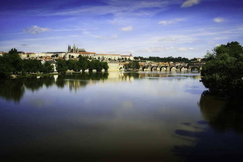 day, no people, reflection, building, built structure, waterfront, city, water, nature, bridge, sky, panorama, 4K, moldova, czech republic, prague, prague castle