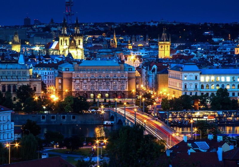 lights, cathedral, architecture, Prague, long exposure, Photograph, outdoors, concrete, view, street, building, Night, illuminated, europe, cityscape, motion