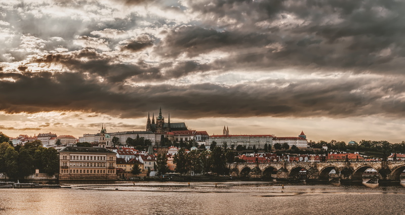 church, travel destinations, travel, the past, waterfront, river, sky, panorama, romantic, nautical vessel, cityscape, building, praha, charles bridge