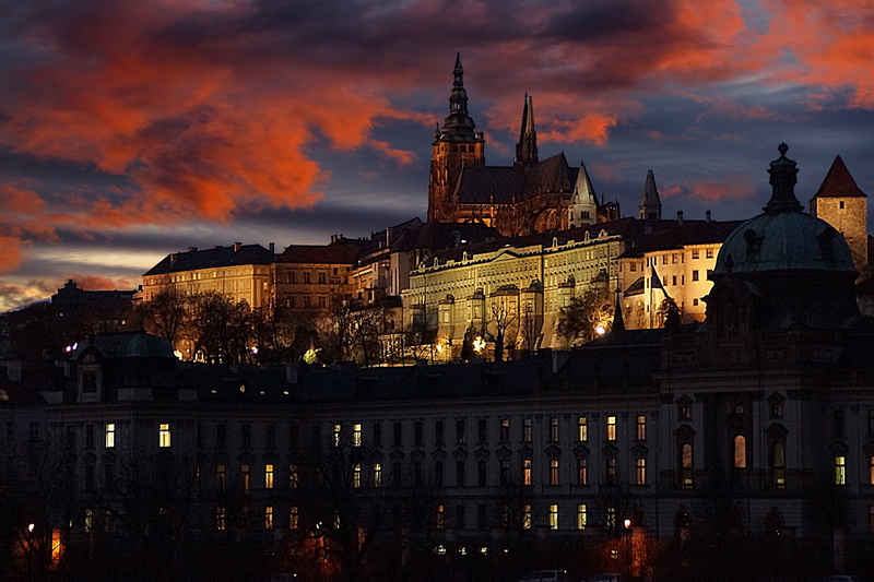 building, charles bridge, water, built structure, history, no people, nature, cloud - sky, prague castle, night, the past, castle, sunset, view, travel destinations