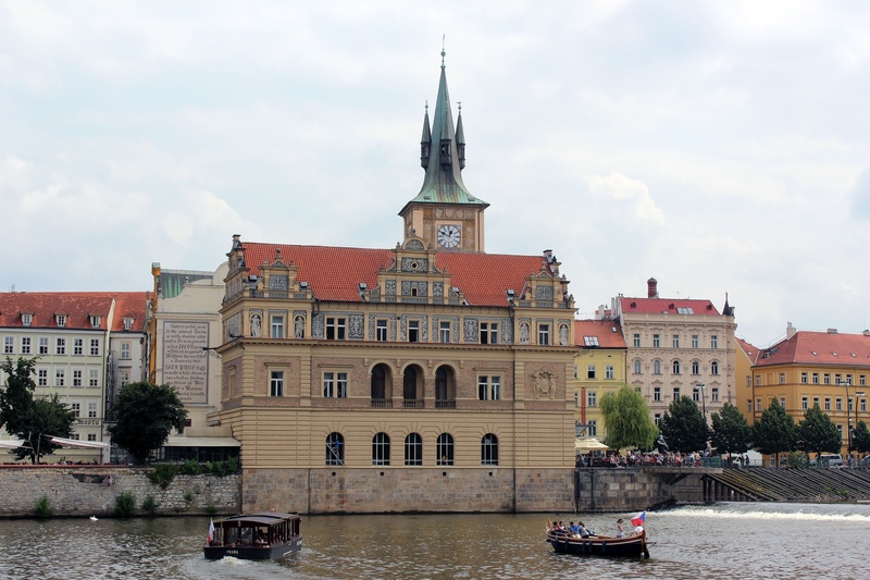 cruise, architecture, building, czech republic, tower, city, travel, front, history, building exterior, waterfront, passenger craft, day, nature, river