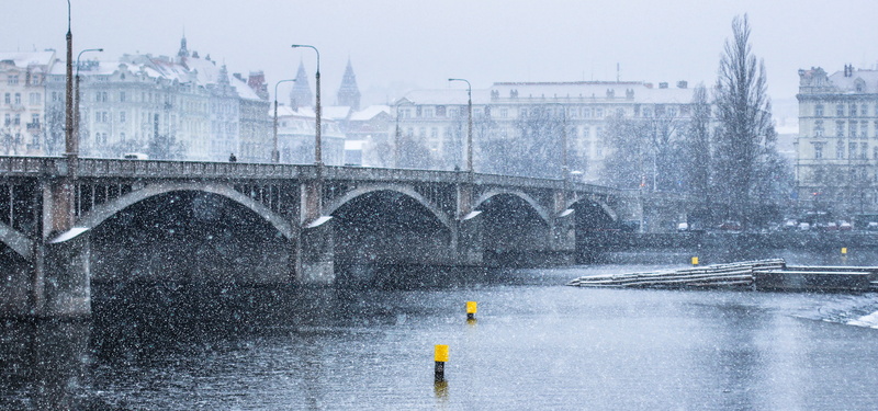 trees, cold, contrast, river, outdoors, winter, nature, building exterior, cold temperature, reflection, rain, czech republic, yellow, connection, white