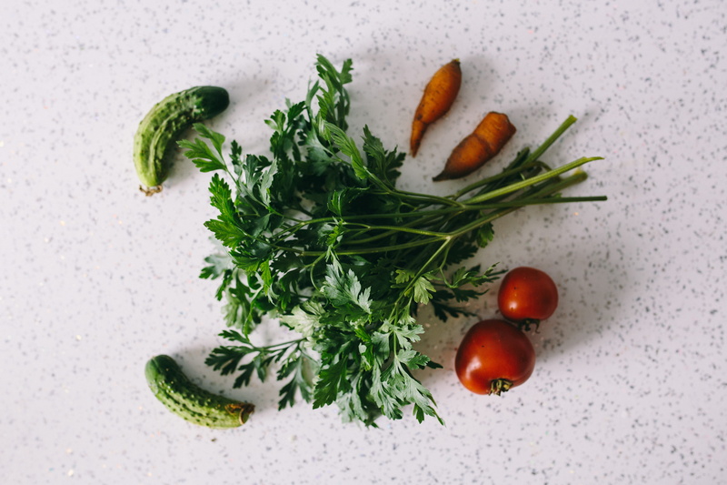 studio shot, seasoning, spices, healthy eating, choice, green, leaf, directly above, 4K, still life, wellbeing, close-up, tomato, fruit, vegetables, no people