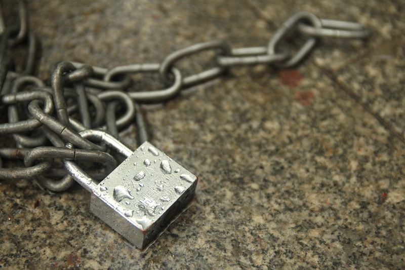depression - sadness, rusty, solid, forbidden, silver colored, strength, protection, selective focus, high angle view, safety, Chain, old, still life, link