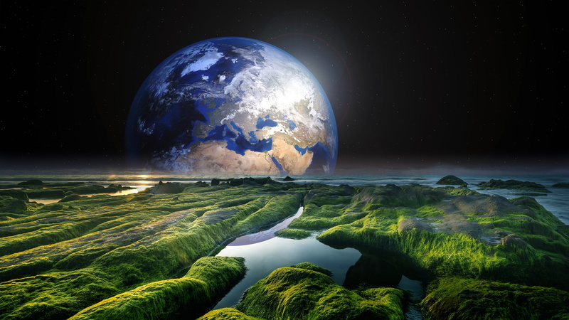 water, galaxy, blue, spherical, solaris, star - space, outdoors, sphere, night, astronomy, nature, 4K, moon, universe, globe - man made object, cloud - sky