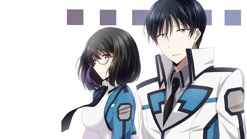 portrait, Anime, bangs, one person, headshot, studio shot, looking at camera, digital composite, glasses, text, music, The Irregular at Magic High School