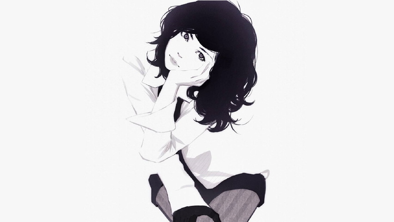 drawn, hand on face, monochrome, looking at viewer, 1080P, digital art, white shirt, women, black hair, looking at the camera, head tilted
