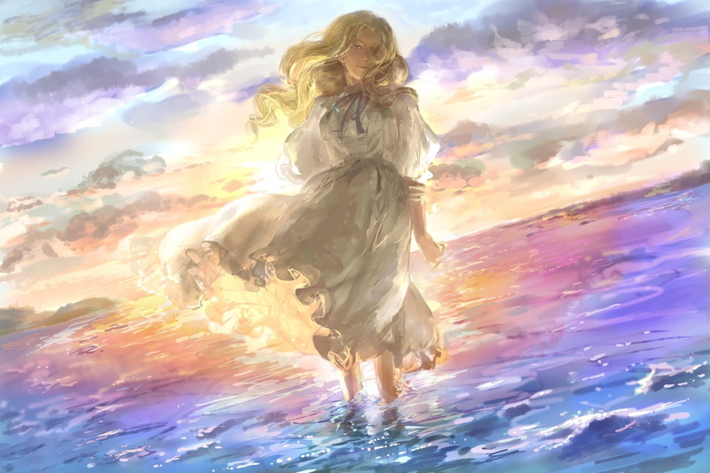 Blonde, Painting, Girl, 1080P, Child, Dress, Movie, When Marnie Was There, Artistic