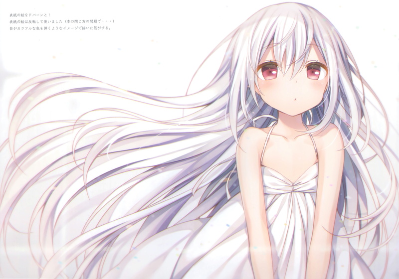 chest, request, original, translation, scan, flat, eyes, white, hair, (return), summer, kasu, close, red, long, 2K, dress, loli
