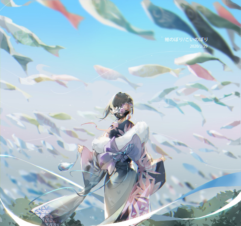 portrait display, fish, anime girls, 1080P, Ruo Gan Zhua