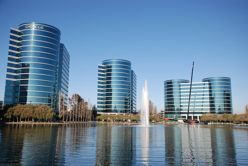 city, tower, lake, view, reflection, travel destinations, blue, bay area, oracle, redwood city, building Exterior, outdoors, clear sky, silicon valley