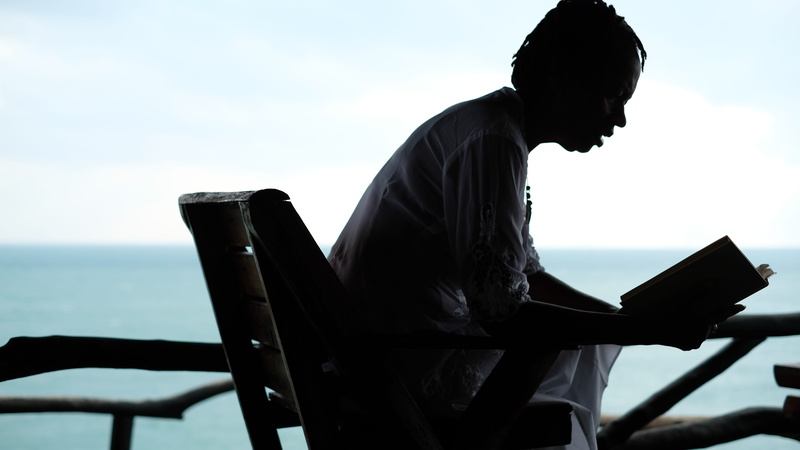 focus on foreground, one person, lifestyles, adult, reading, real people, ocean, water, beach, men, studying, transportation, outdoors, oracle, day, woman