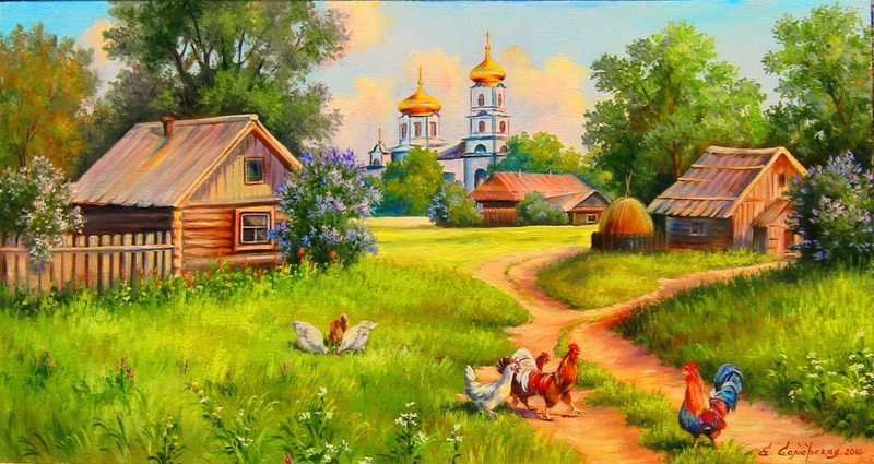 flowers, 1080P, of, home, artwork, Kura, Farm, Trees, Methods, rustic, painting, church, village