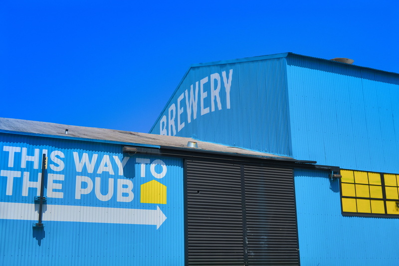 corrugated, communication, symbol, day, party, friend, los angeles, city, beer, no people, blue, liquor, disabled access, pub at golden road brewing, united states