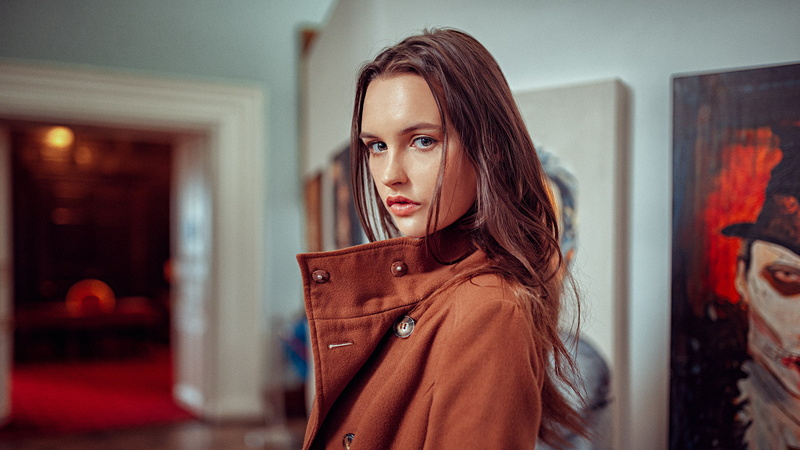 portrait, hair, beautiful woman, warm clothing, standing, one person, beauty, young adult, looking away, 1080P, adult, Oliver Gibbs, emotion, depression - sadness