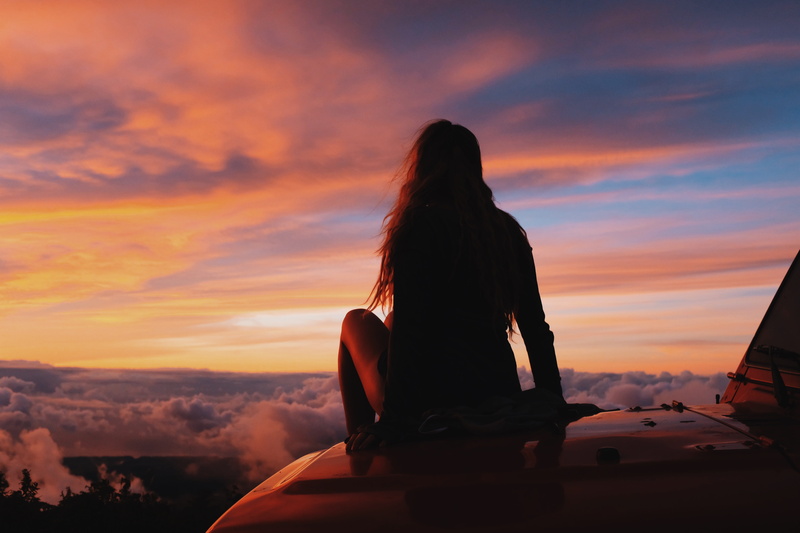 sky, hood, sunset, silhouette, cloud - sky, women, hairstyle, summer, scenics - nature, jeep, golden, 5K, beauty in nature, vehicle, adult, cloud, hour