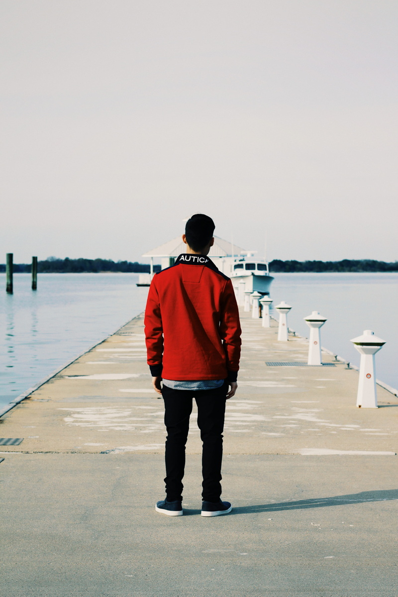 chesapeake bay, outdoors, one person, transportation, casual clothing, pondering, water, blue water, beauty in nature, sea, lifestyles, leisure activity