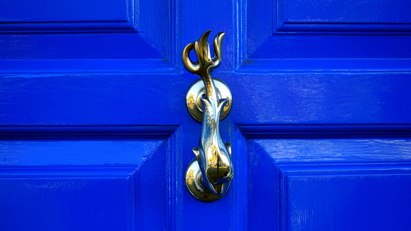 silver colored, front, metal, close-up, house, antique, old, fish, protection, safety, pattern, ornate, blue, classic, property, door, backgrounds, no people