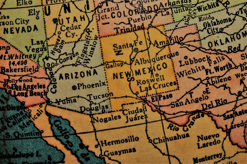 santa fe, southwest map, trip, indoors, global communications, the past, arizona, journey, aggression, violence, drive, close-up, albuquerque, man made