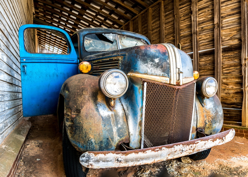 antique, 5K, retro styled, no people, obsolete, deterioration, vehicle breakdown, rusty, blue, rust, transport, history, barn, ruined, Auto, Vintage, mode of transportation