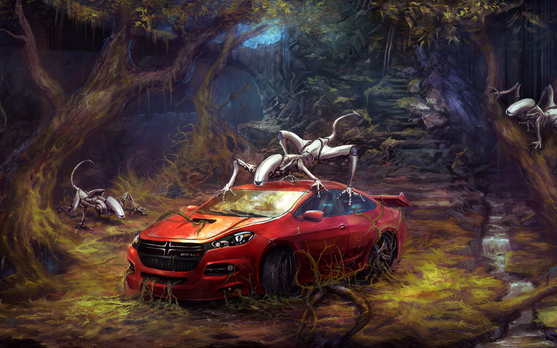 forest, no people, outdoors, 2K, plant, land, Robo, Invasion, abandoned, vintage car, mode of transportation, tree trunk, animal, day, stationary, trunk