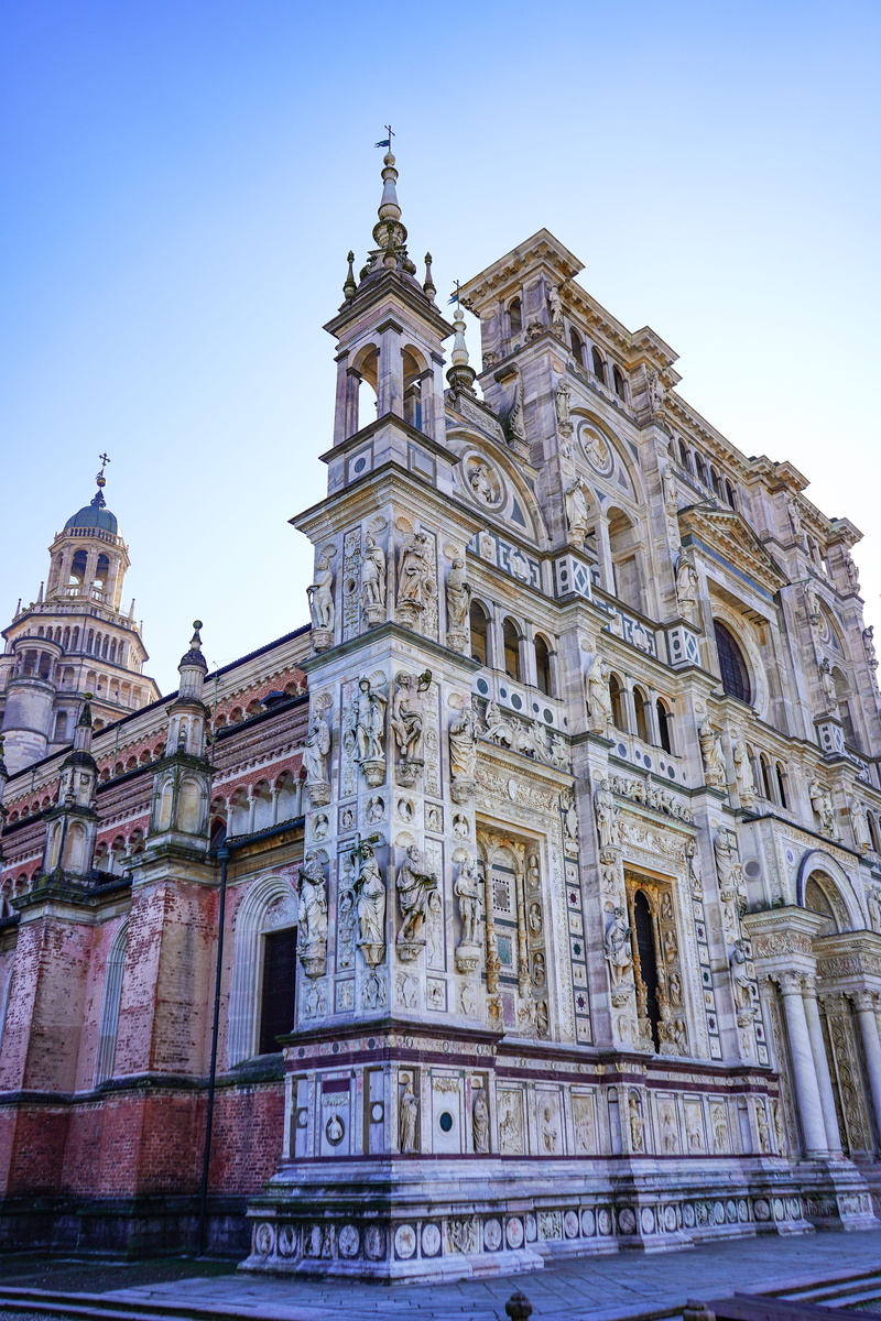travel destinations, catholic, certosa di pavia, outdoors, day, viale, christian, decorations, pavia, architecture, low angle view, place of worship, travel