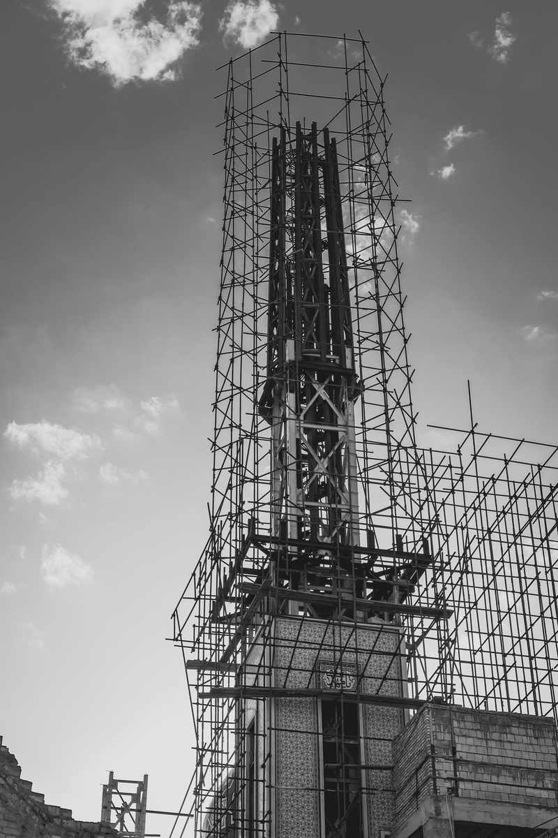 nature, sky, low angle view, ali ibn mahziar, machinery, grayscale, islamic art, industry, masque, iran, islamic architecture, tall - high, architecture
