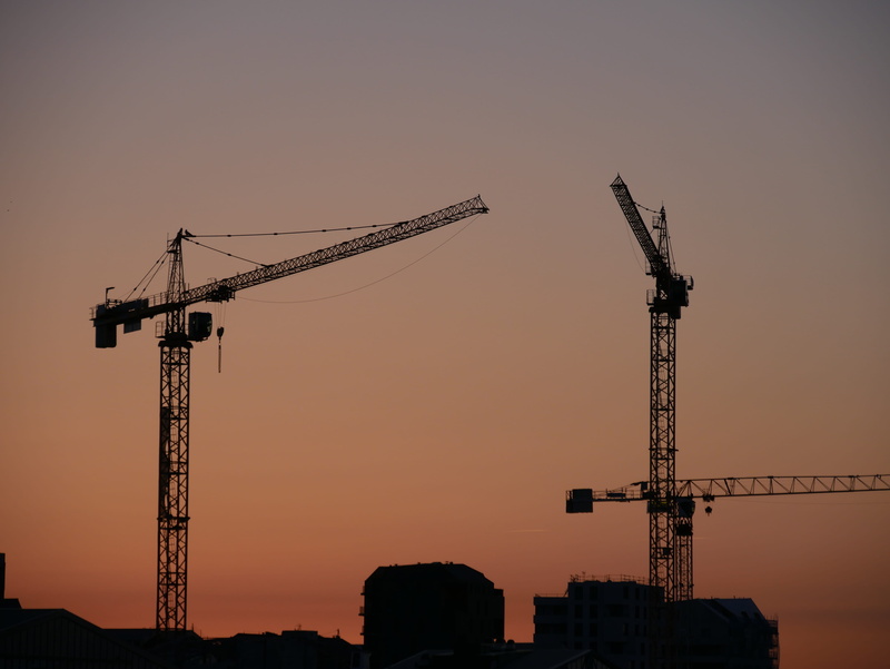 outdoors, tall - high, development, sky, built structure, work, hoist, crane, site, crane - construction machinery, bordeaux, industry, nature, low angle view