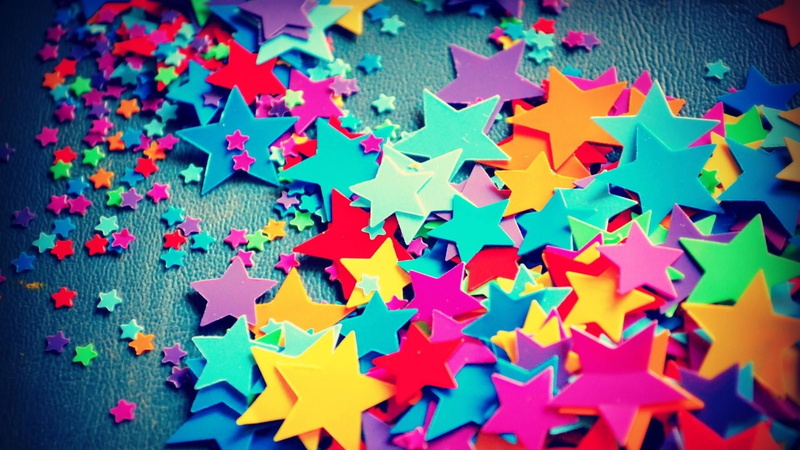 paper, jigsaw piece, high angle view, close-up, abundance, blue, creativity, decoration, stars, puzzle, full frame, still life, red, 1080P, indoors, colorful
