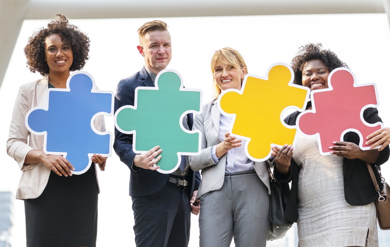 strategy, puzzle, connection, togetherness, teamwork, colleagues, man, coworker, group of people, puzzles, diversity, partnership - teamwork, jigsaw puzzle pieces