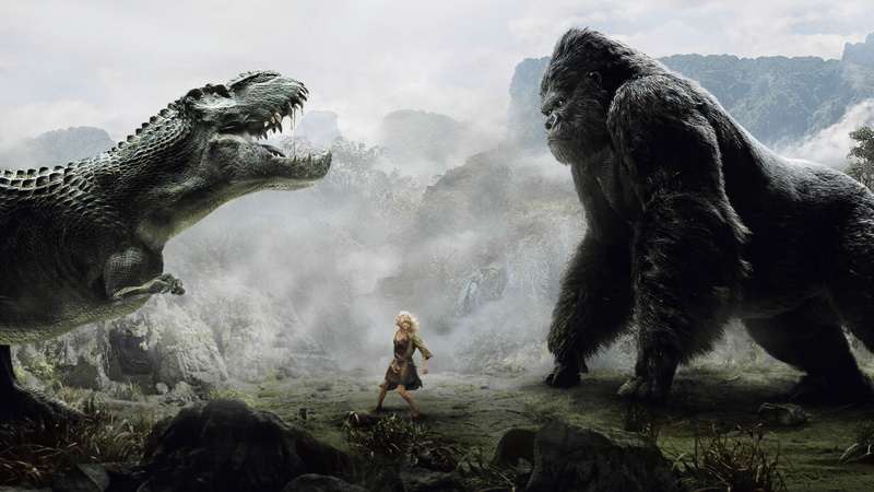 Naomi Watts, movies, King Kong, rock - object, sky, domestic animals, representation, nature, cloud - sky, group of animals, outdoors, people, day, sculpture
