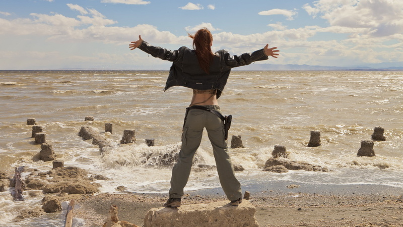 beach, nature, model, casual clothing, arms outstretched, leisure activity, women outdoors, leather, land, jacket, sea, sky, women, beauty in nature, standing
