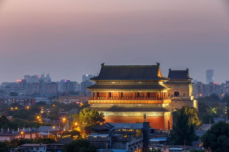 office building exterior, building, illuminated, beijing, sky, 5K, climbing stairs, the scenery, dusk, no people, city, sunset, nature, travel destinations