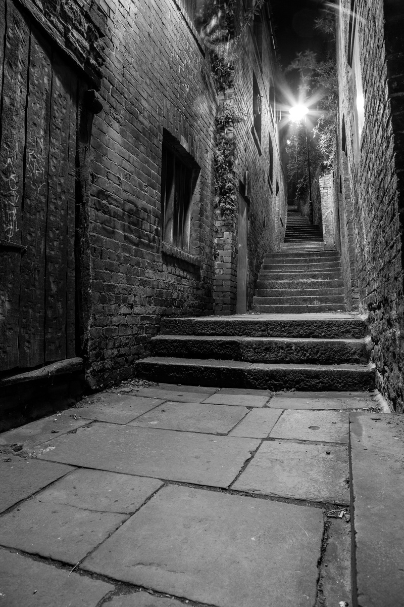 stone, old, alley, built structure, tree, united kingdom, black and white, the way forward, climbing, building exterior, begin the climb, absence, street