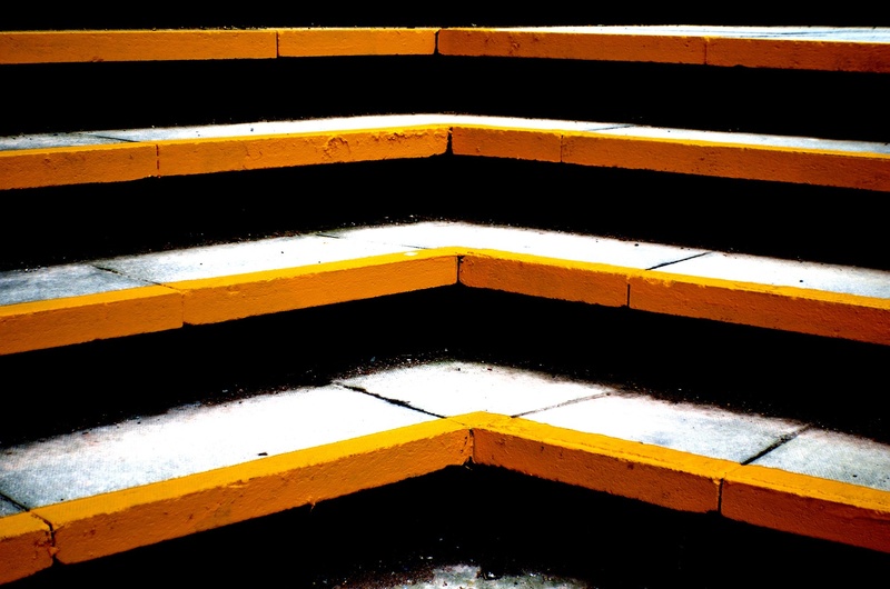 down, steel, day, metal, wall - building feature, wood - material, no people, striped, stairs, background, architecture, climb, steps, yellow, stone, tile