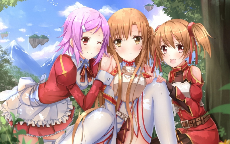 lizbeth, anime, silica, smiling, clip Art, men, representation, outdoors, characters, disguise, 1080P, vector, three, art, fantasy, no people, celebration