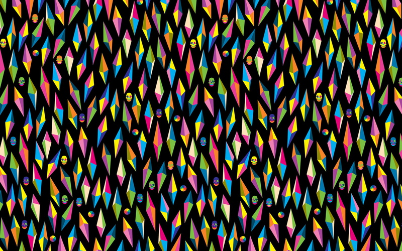 abstract, black, colorful, digital/artwork, diamond, 720P, skulls, pattern, painting, blue, yellow, hd