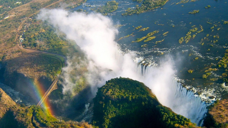 1080P, victoria, zambia, falls, zimbabwe, view, south, border, zambezi, river, africa, air