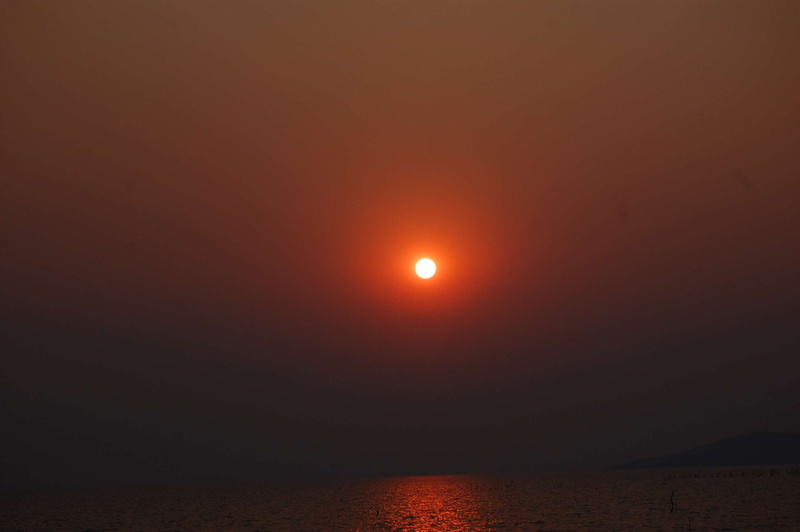 beauty in nature, sunset, copy space, zimbabwe, sun, moonlight, moon, idyllic, nature, 2K, water, eclipse, no people, scenics - nature, kariba sunset