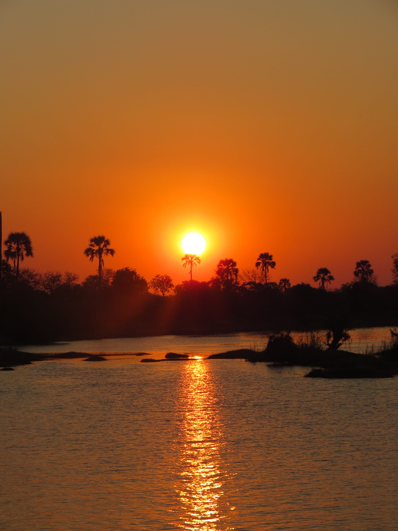 beauty in nature, silhouette, nature, river, lake, tranquil scene, sunset, orange color, sun, sky, waterfront, water, zimbabwe, reflection, sunlight, africa