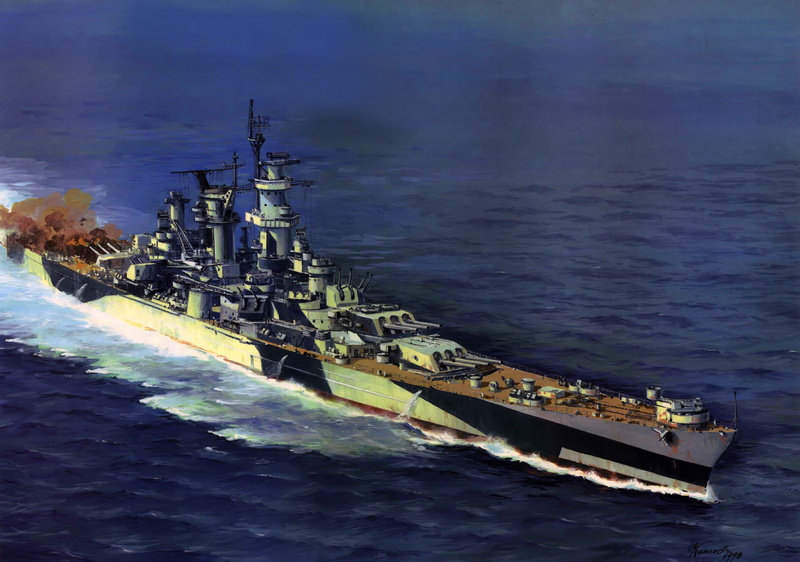 figure, cruiser, Alaska, linear, WW2, art, sea, volley, US NAVY, fire, smoke, 4K