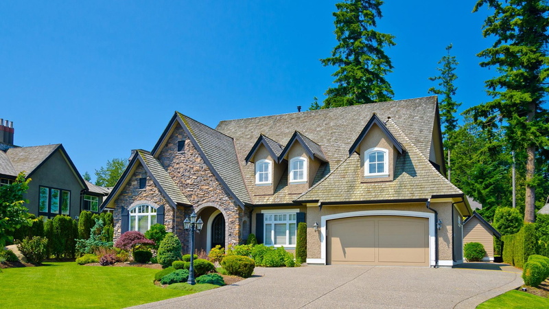 blue, no people, house, luxury, front or back yard, building exterior, tree, landscaped, building, mansion, suburb, plant, architecture, mansions, garage