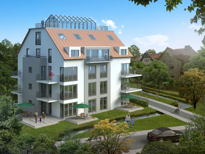 architecture, building, architectural visualization, house, built structure, villa, sky, building Exterior, brown, cgi, lawn, mansion, day, visualization 3d