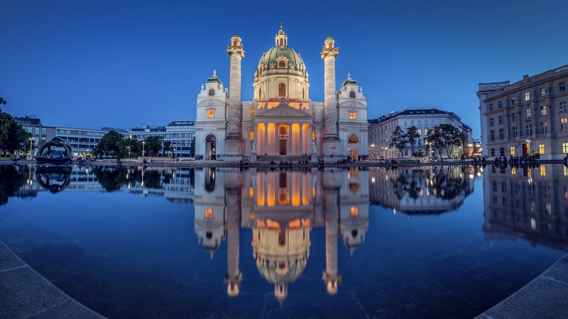 dusk, belief, brown, travel, religion, no people, place of worship, photography, dome, miniature, reflection, built structure, building exterior, St . Charless Church