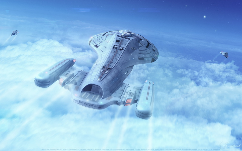 Star Trek, 4K, spaceship, Flight, gray, Above clouds, Voyager, digital, Space craft, 4K