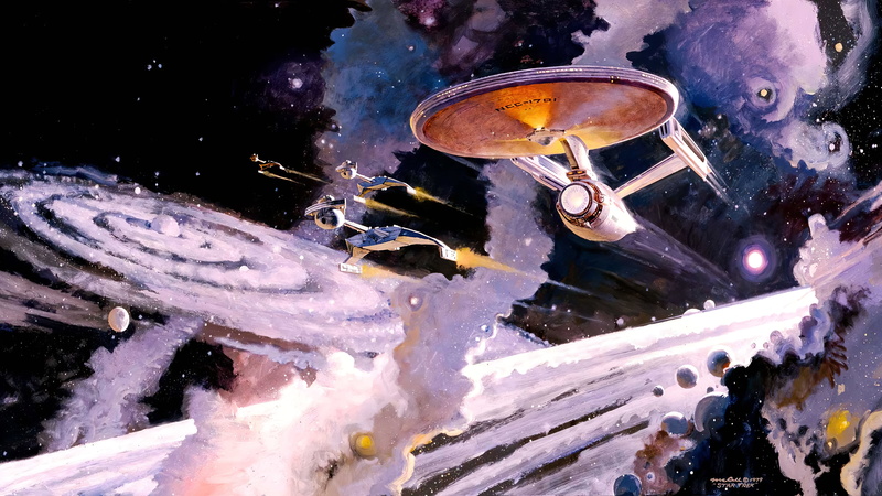 spaceship, space, ncc-1701, 4K, galaxy, Klingon, Star Trek: TOS, artwork, Star Trek, painting, universe