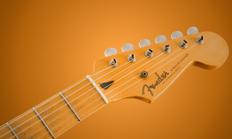 colored background, musical instrument, studio shot, background, no people, fender, orange color, head, string, orange background, music background, music