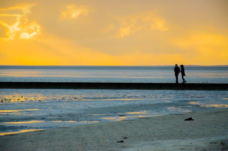 pair, recovery, doubles, evening, couple - relationship, nature, idyll, horizon over water, landscape, coast, baltic sea, silhouette, nature conservation
